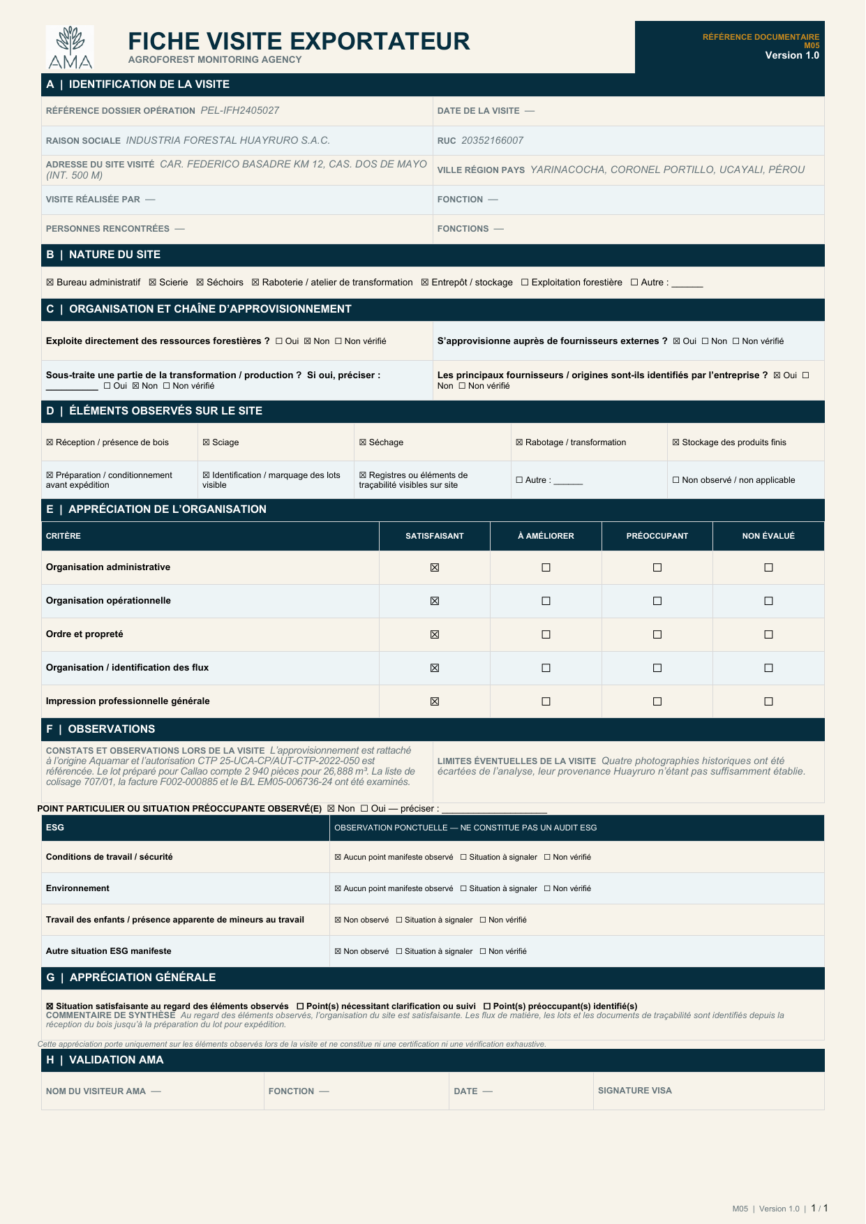 Fiche de visite d’un fournisseur exportateur AMA