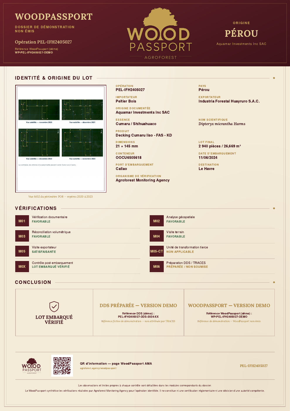 AMA WoodPassport, a structured summary of an operation with a QR code