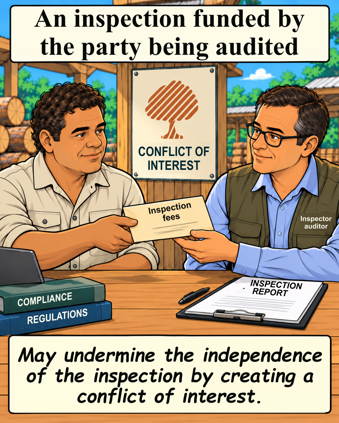 An inspection funded by the party being audited may create a conflict of interest.